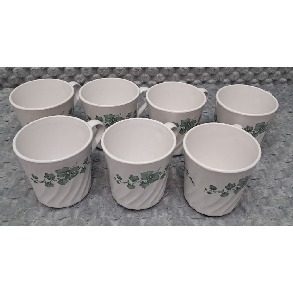 Vtg Lot Glass Corning Corelle Callaway Scalloped Green Ivy Coffee Tea Cups Mugs